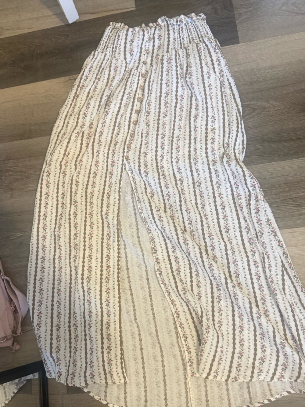 Vici Cream Maxi Skirt with Pink Floral Stripes